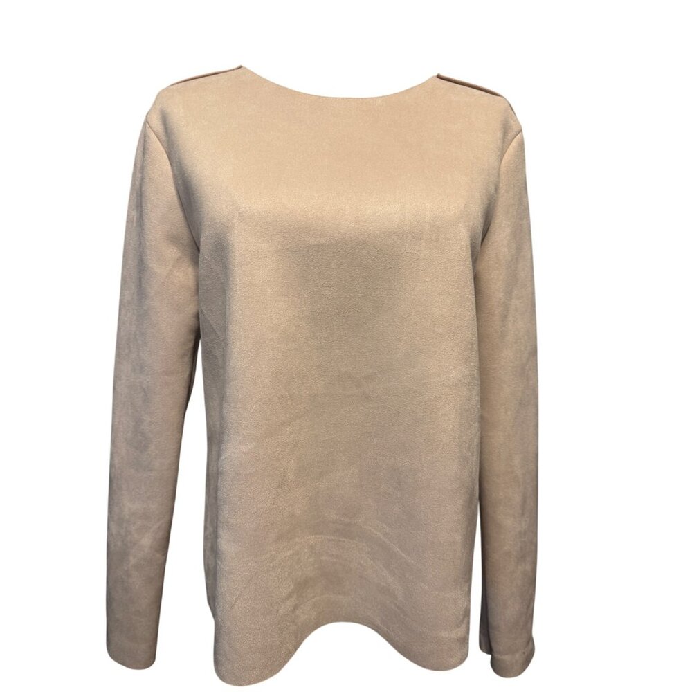 2/$30 Zara Basic Medium Beige Faux Suede Long Sleeve Top